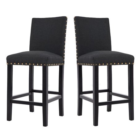 KD CUNA Counter Height Fabric Upholstered Dining Chair with Nailhead Trim, Charcoal - Set of 2 KD2582661